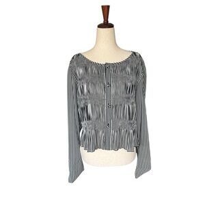 Vintage Vivienne Tam Sheer Black & White Op Art Top Ruched Pleated Miyake Large